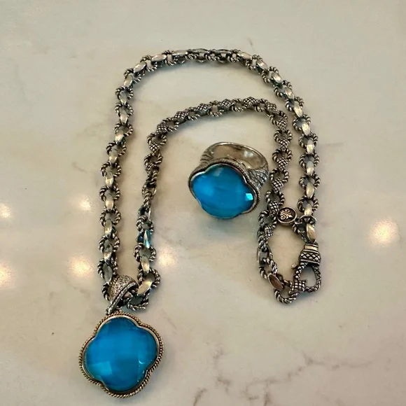 Andrea Candela silver turquoise clover pendant with diamonds. - Picture 1 of 8